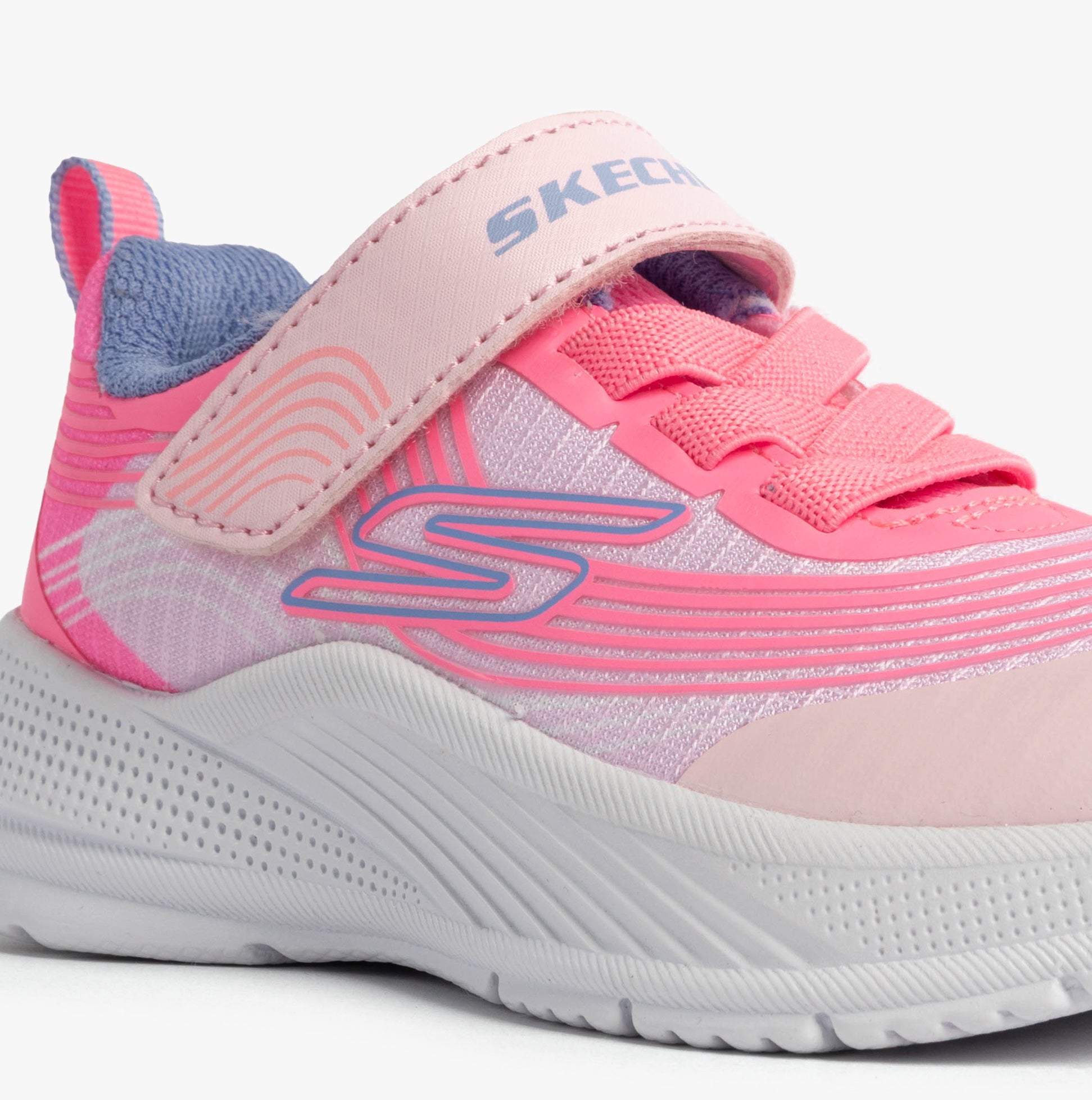 Skechers 303575N/LTPL MICROSPEC ADVANCE Girls Trainers Light Pink side view with pink and purple details.