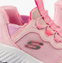 Skechers 303585N/LTPK BOUNDER - SIMPLE CUTE Girls Trainers Light Pink close-up view showcasing the bungee stretch laces and mesh details.