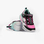 Skechers 303712L/BKMT COSMIC GLOW Girls Trainers Black Multi side view, featuring pink and black design with bungee laces.