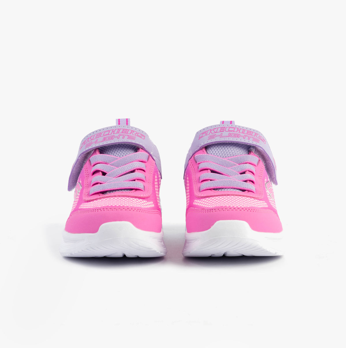 Skechers 303714L/LVPK SOLA GLOW - OMBRE DELUXE Girls Trainers Lavender/Pink front view with pink and lavender color scheme.