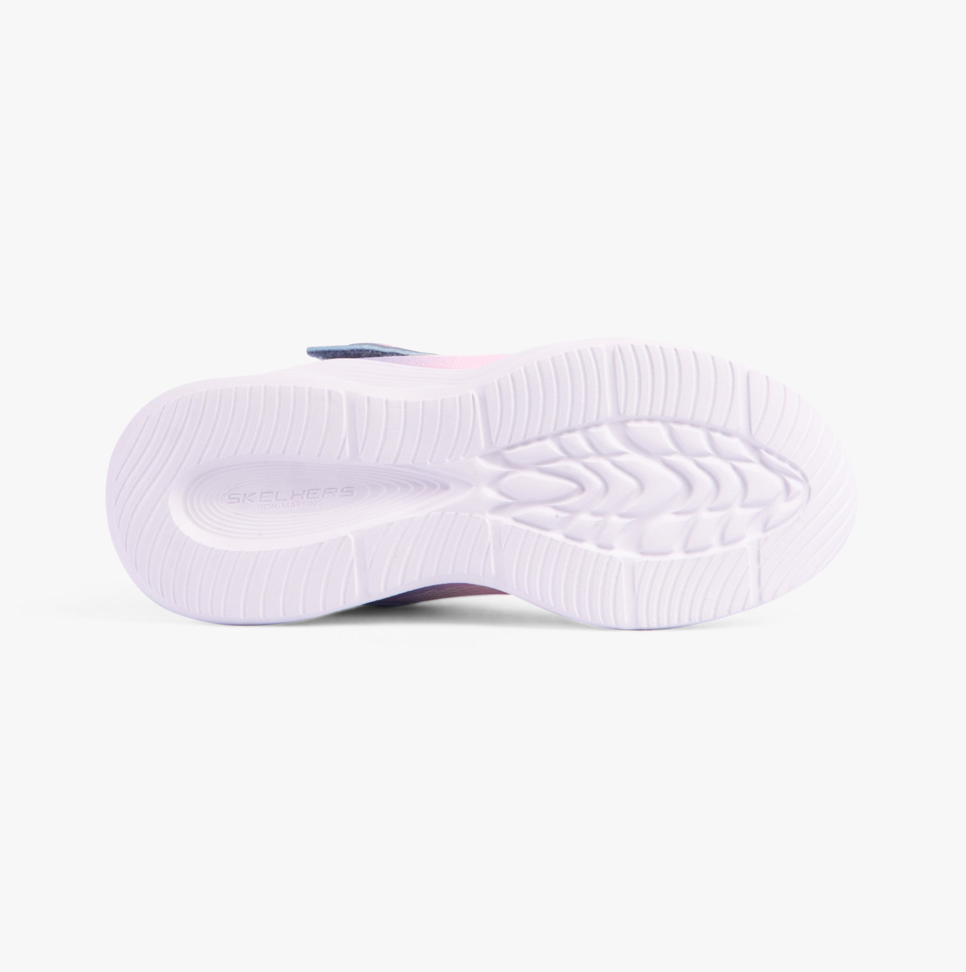 Skechers 303714L/GYLP SOLA GLOW - OMBRE DE Girls Trainers Gray/Light Pink bottom view, showcasing the rubber sole design.