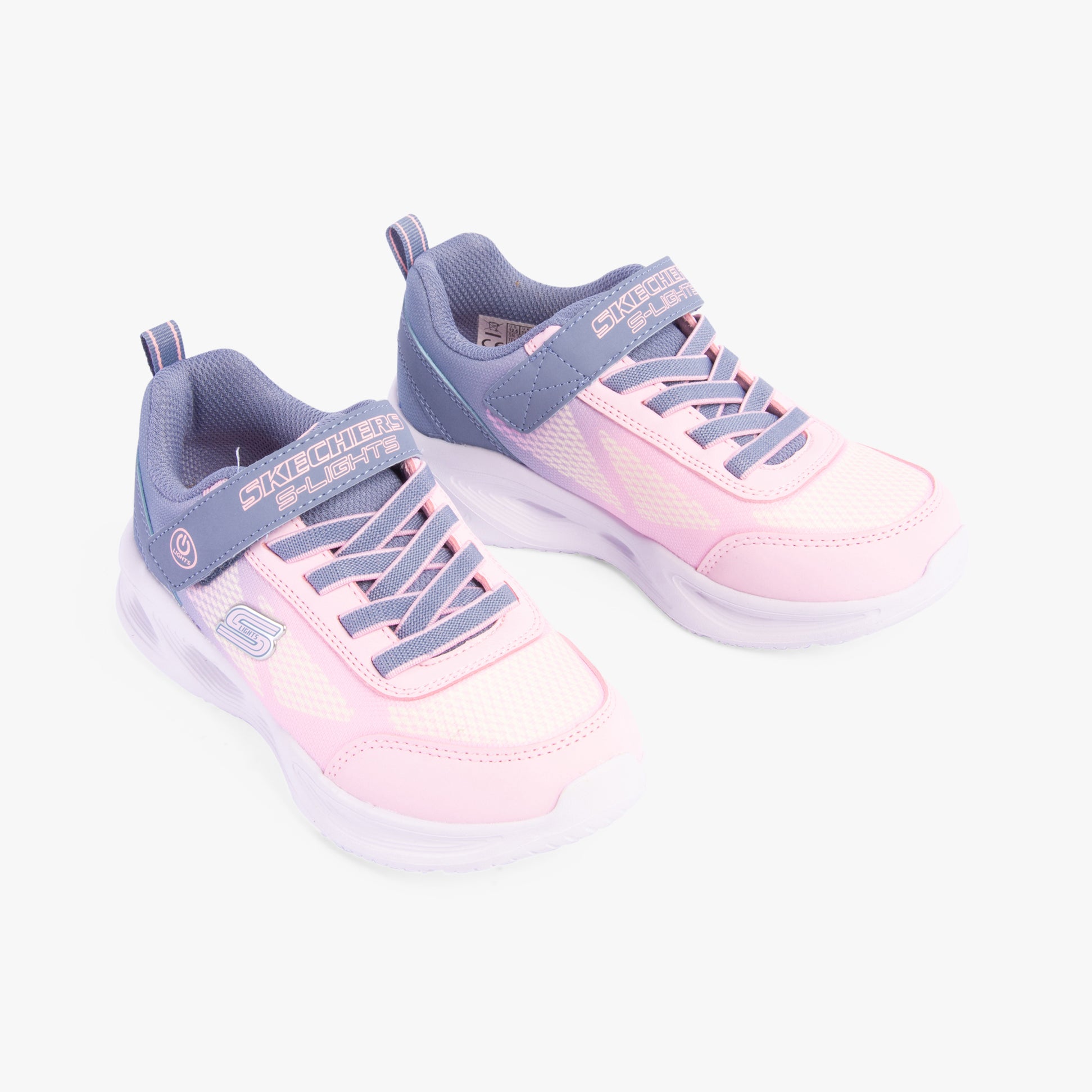 Skechers 303714L/GYLP SOLA GLOW - OMBRE DE Girls Trainers Gray/Light Pink side view showing lace-up design and lightweight construction.