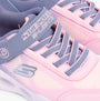 Skechers 303714L/GYLP SOLA GLOW - OMBRE DE Girls Trainers Gray/Light Pink top detail view with logo and laces.