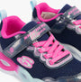 Skechers 303717L/NVMT TWISTY GLOW Girls Trainers Navy/Multi detail view showcasing shoe design and colors.