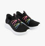 Skechers 303824L/BKMT ULTRA FLEX 3.0 - BUNGEE FUN Girls Trainers Black/Multi, side view showcasing colorful bungee laces.