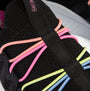 Skechers 303824L/BKMT ULTRA FLEX 3.0 - BUNGEE FUN Girls Trainers Black/Multi close-up view showcasing colorful bungee laces.