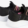 Skechers 303824L/BKMT ULTRA FLEX 3.0 - BUNGEE FUN Girls Trainers Black/Multi side view showing slip-on design and colorful laces.