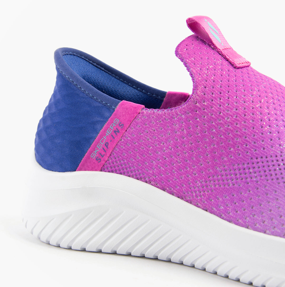 Skechers 303828L/NVPR ULTRA FLEX 3.0 - COLOR BOOST Girls Trainers Navy/Purple side view showcasing slip-on design.