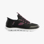 Skechers 303919L/BLK SUMMITS Girls Trainers Black side view with bungee stretch laces and synthetic upper.