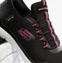 Skechers 303919L/BLK SUMMITS Girls Trainers Black detail view showcasing synthetic upper and bungee stretch laces.