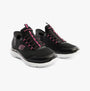 Skechers 303919L/BLK SUMMITS Girls Trainers Black front view with bungee stretch laces and black mesh upper.