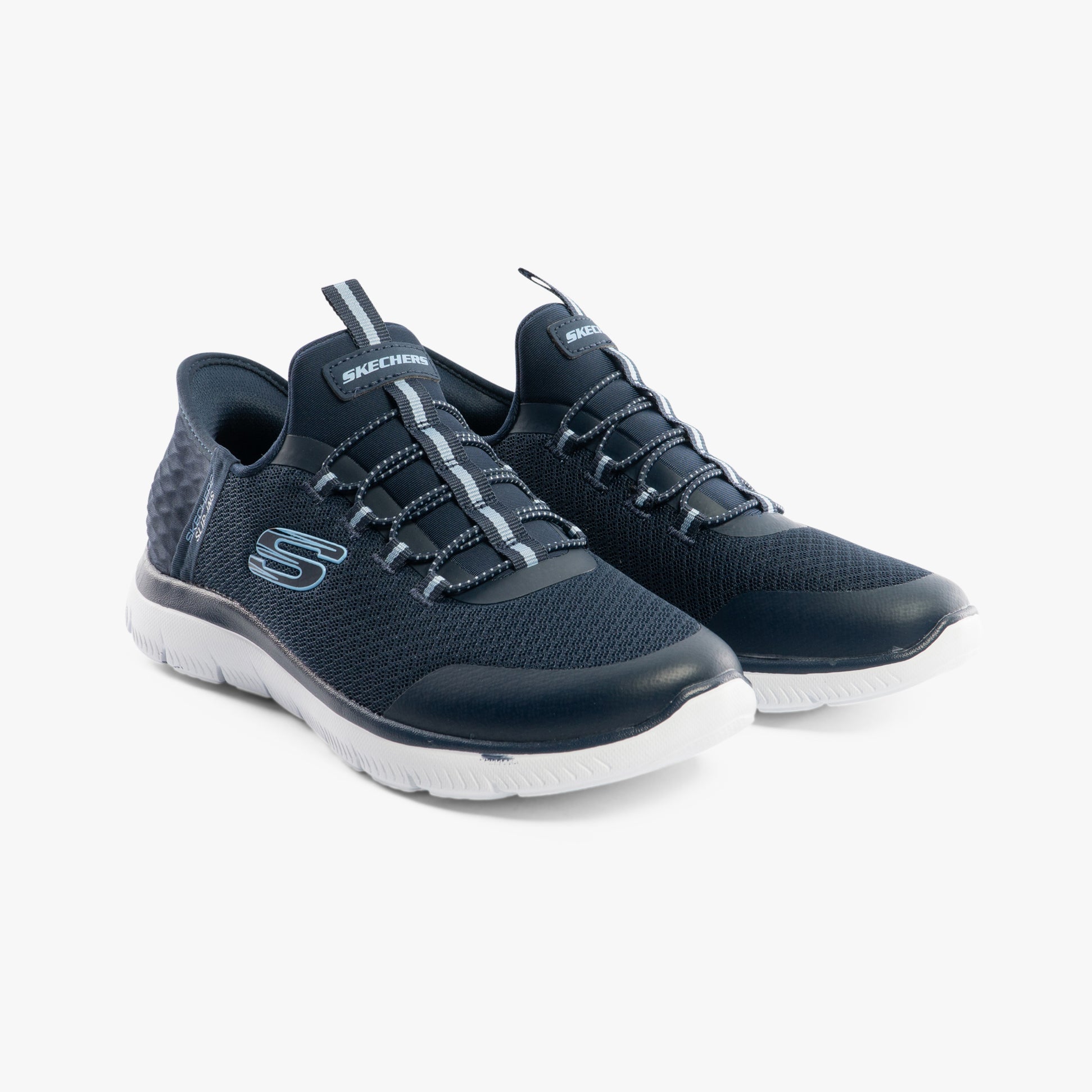 Skechers 303919L/NVY SUMMITS Girls Trainers Navy side view featuring bungee stretch laces and synthetic upper.