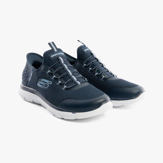 Skechers 303919L/NVY SUMMITS Girls Trainers Navy side view featuring bungee stretch laces and synthetic upper.