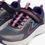Skechers 303920L/BKMT GO-RUN-ACCELERATE Girls Trainers Black/Multi side view showing laces and details.
