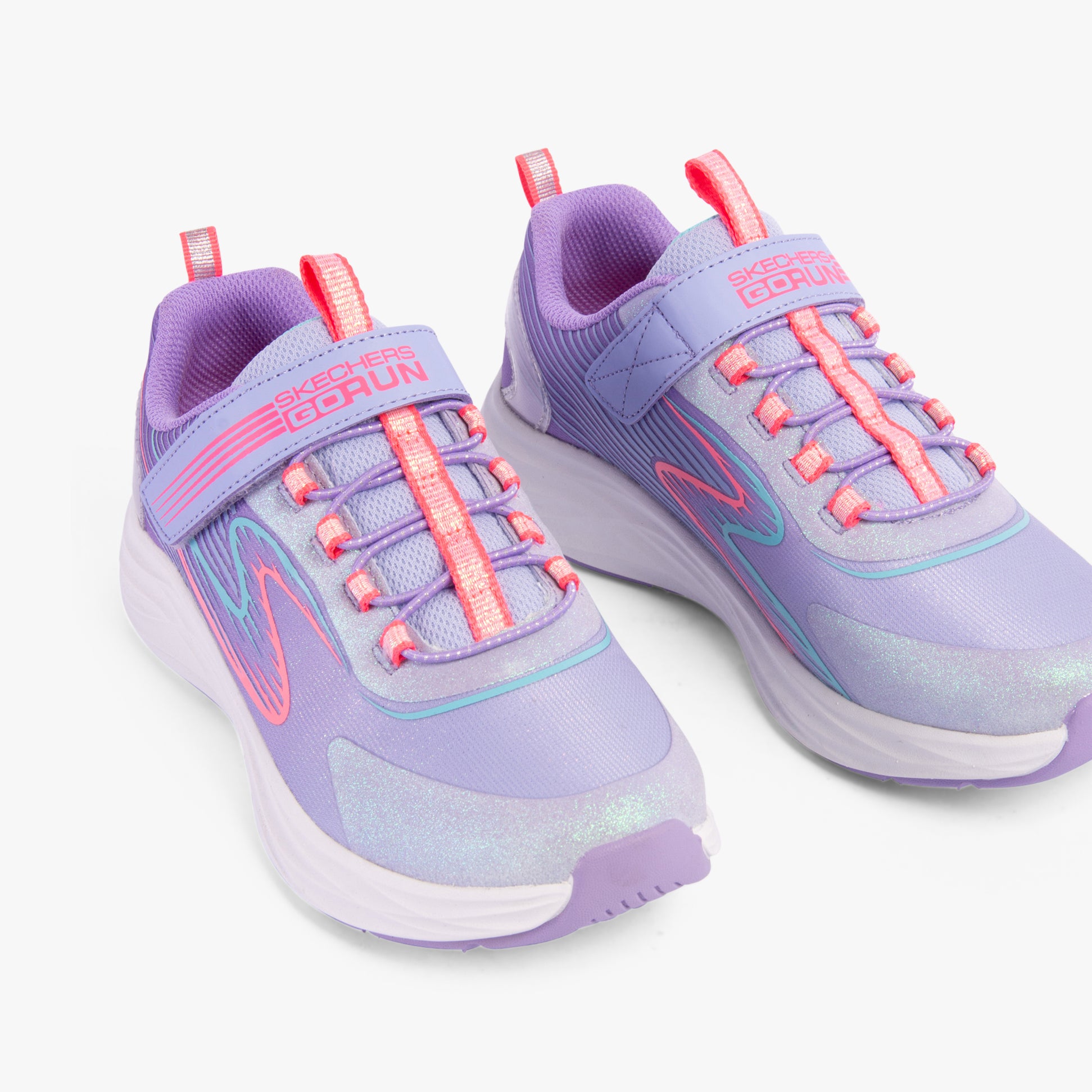 Skechers 303920L/LVMT GO-RUN-ACCELERATE Girls Trainers Lavender/Multi front view, featuring synthetic and mesh upper.