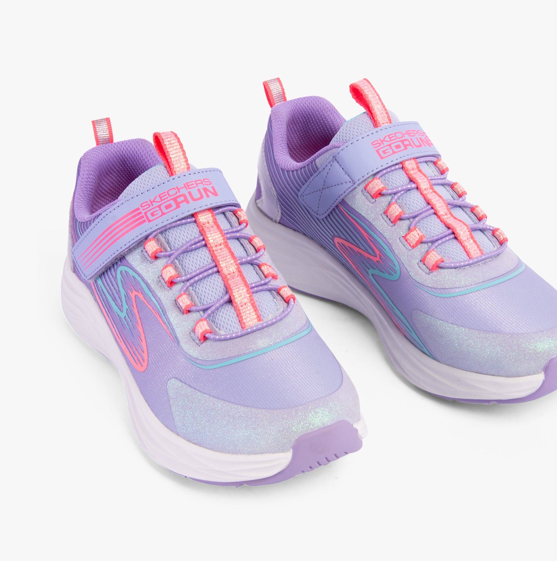 Skechers 303920L/LVMT GO-RUN-ACCELERATE Girls Trainers Lavender/Multi front view, featuring synthetic and mesh upper.