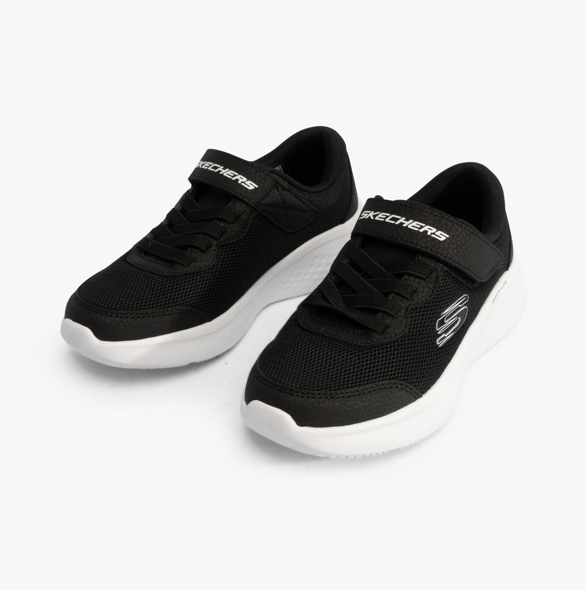 Skechers 303934L/BLK SKECH-LITE PRO Girls Trainers Black, side view showcasing synthetic upper and lace-up closure.