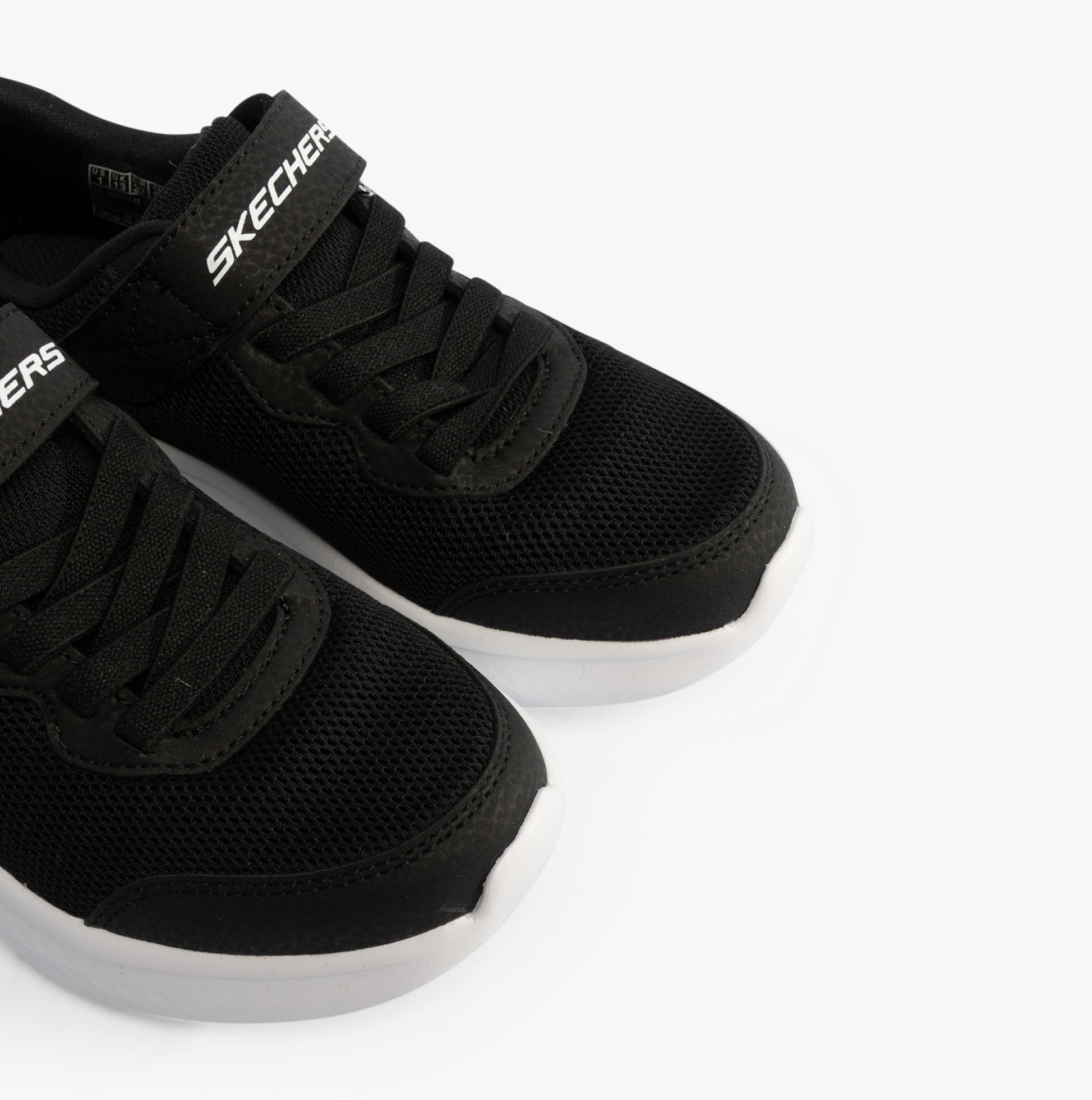 Skechers 303934L/BLK SKECH-LITE PRO Girls Trainers Black front view showing black mesh upper and lace-up design.
