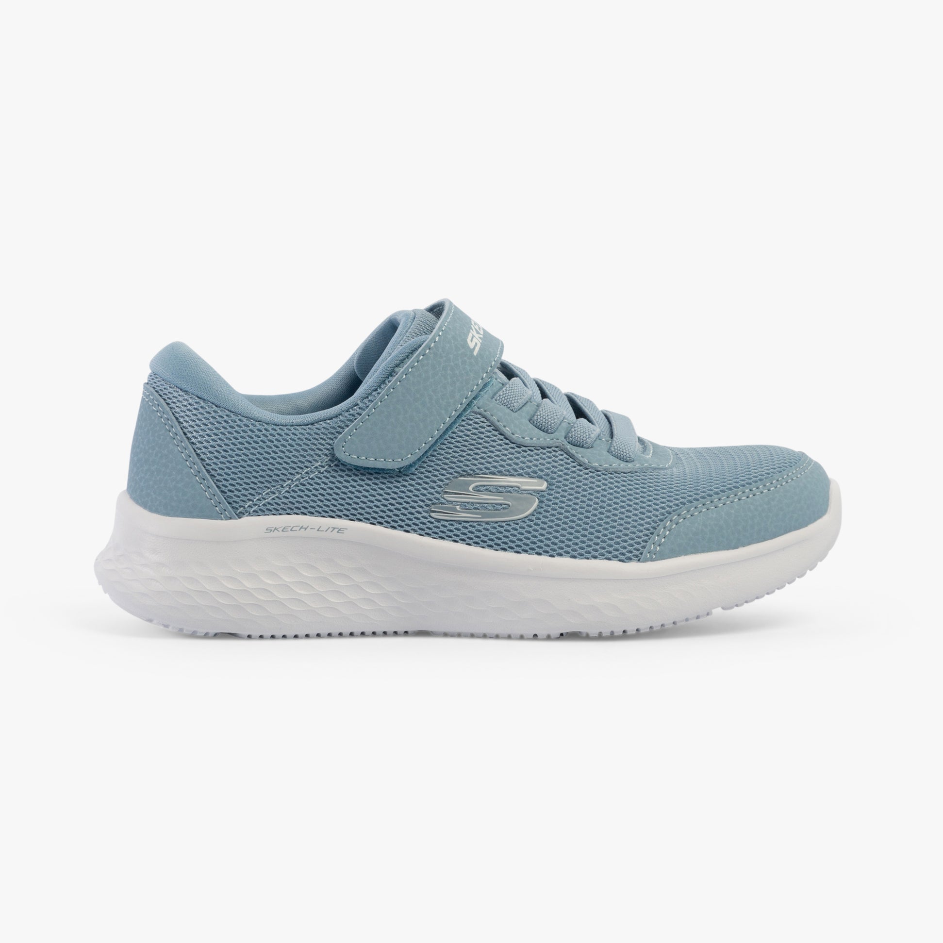 Skechers 303934L/LTBL SKECH-LITE PRO Girls Trainers Light Blue side view with lace-up closure and synthetic upper.