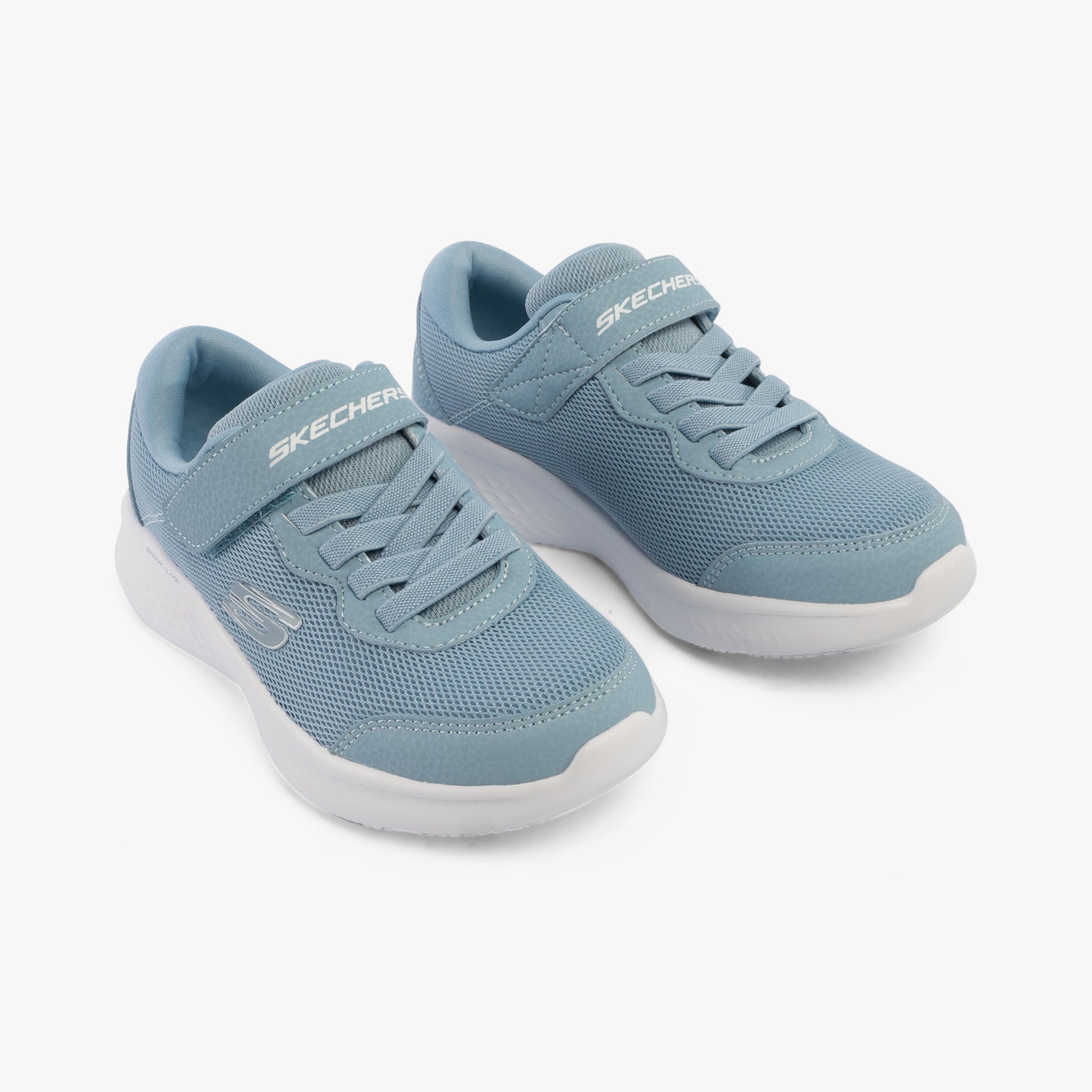 Skechers 303934L/LTBL SKECH-LITE PRO Girls Trainers Light Blue side view, showcasing comfortable lace-up design.