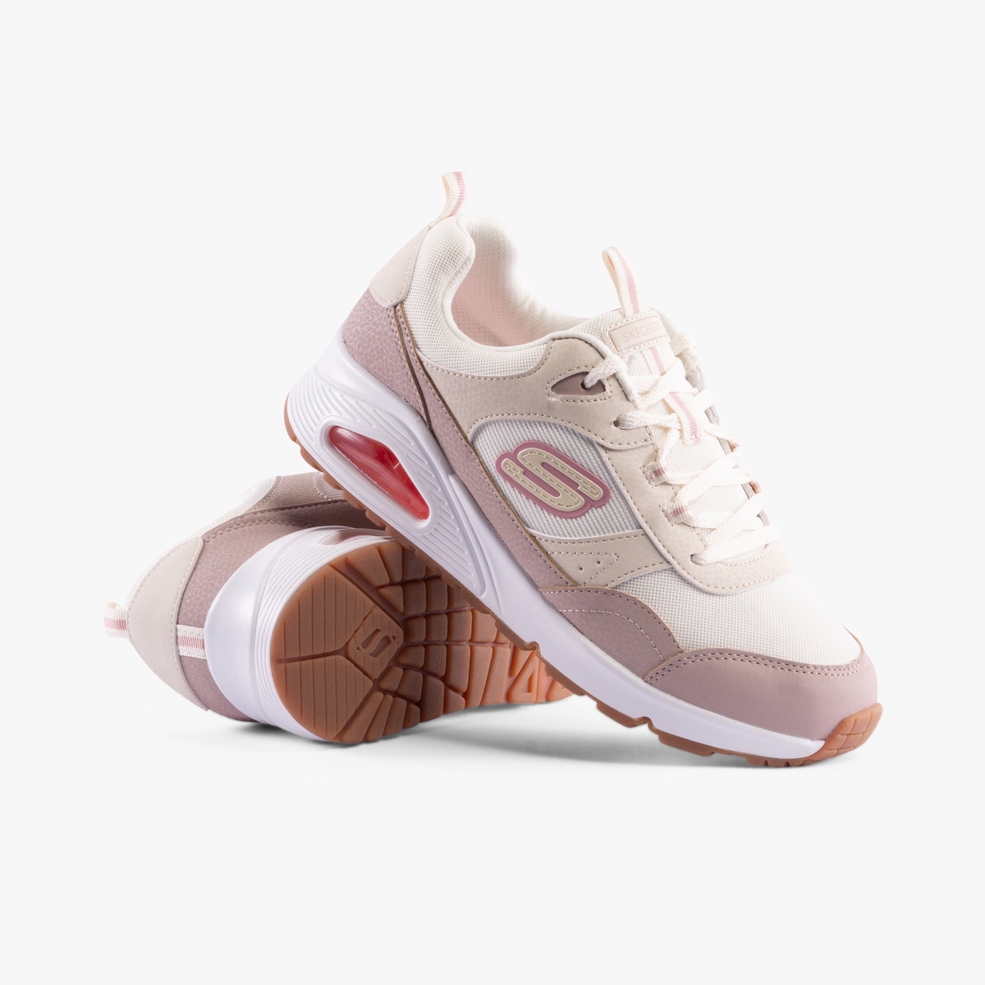 Skechers 310567L/NTTP UNO - MESH MODE Girls Trainers Natural/Taupe side view featuring lace-up closure and breathable upper.