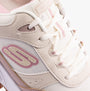 Skechers 310567L/NTTP UNO - MESH MODE Girls Trainers Natural/Taupe close-up view of lace-up detail and logo.