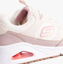 Skechers 310567L/NTTP UNO - MESH MODE Girls Trainers Natural/Taupe close-up side view showcasing heel design and color accents.