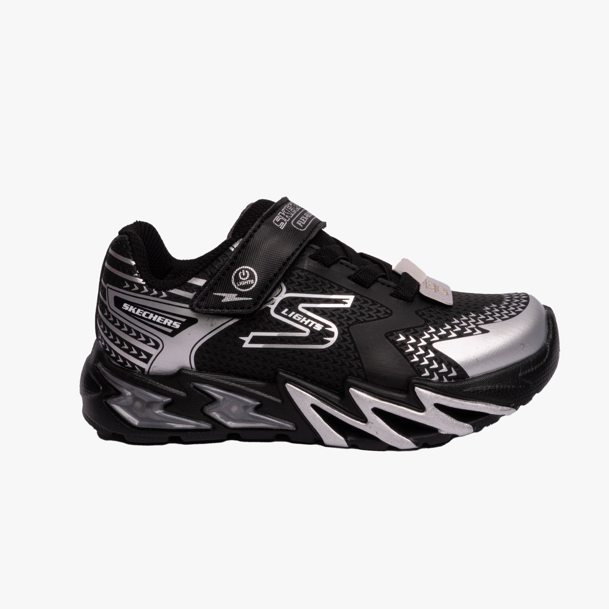 Skechers FLEX-GLOW BOLT Boys Trainers Black/Sliver