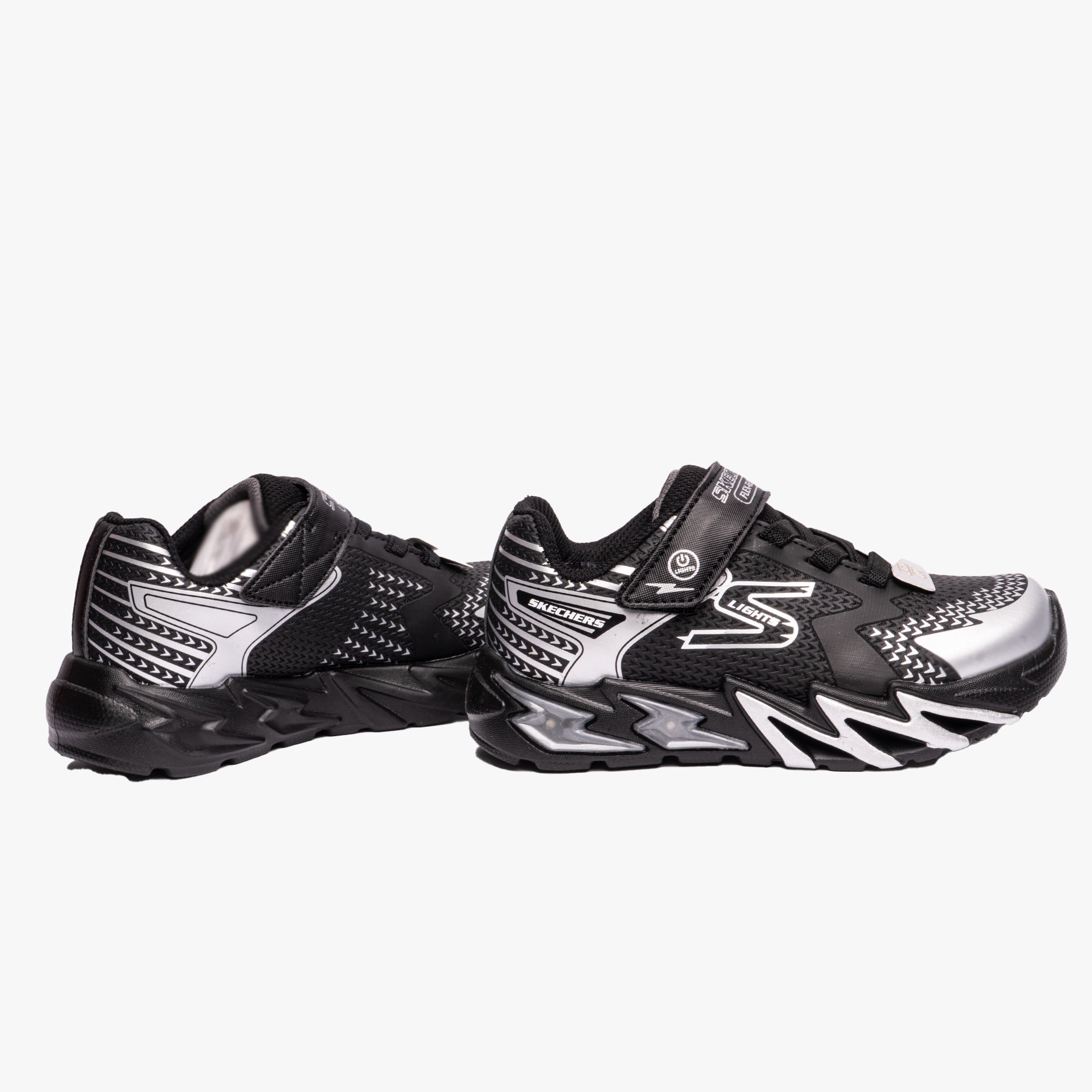 Skechers FLEX-GLOW BOLT Boys Trainers Black/Sliver