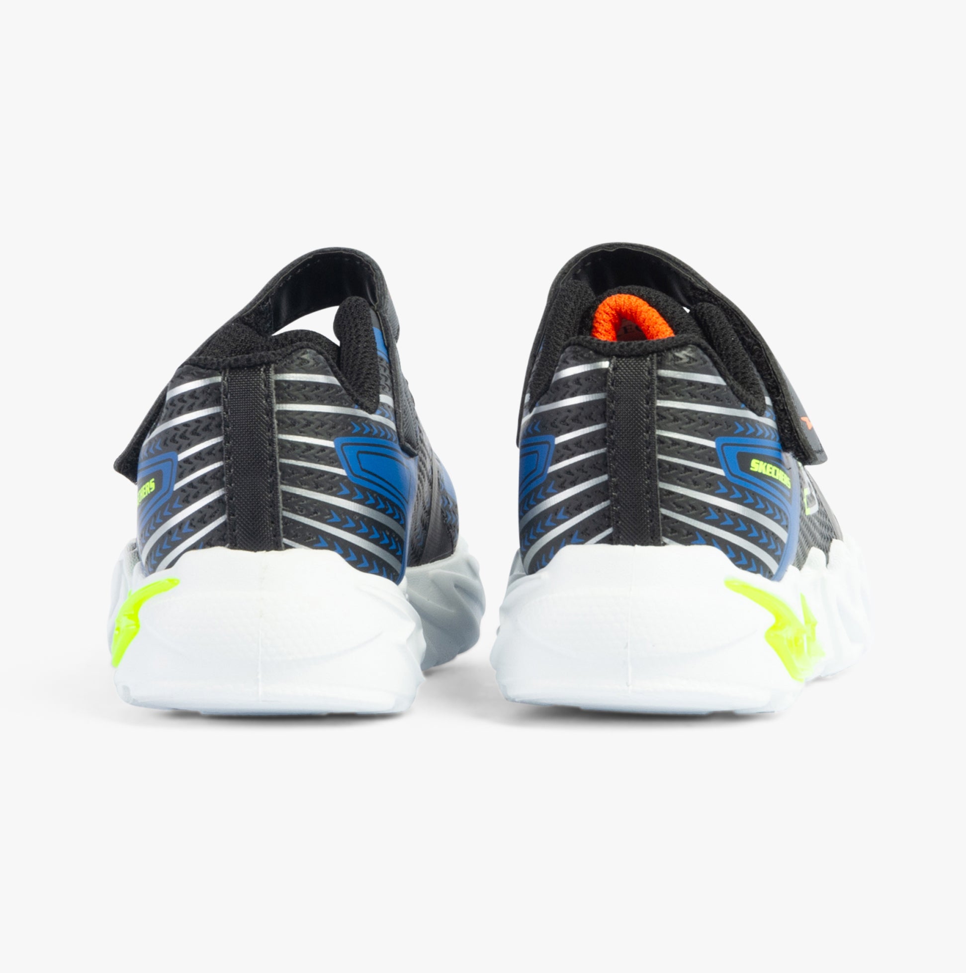 Skechers 400138N/BKBL FLEX-GLOW BOLT Boys Trainers Black/Blue back view showcasing the lightweight design and colorful detailing.
