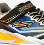 Skechers 400139N/BKSL S LIGHTS FLEX-GLOW ULTRA Boys Trainers Black/Silver side view with vibrant color details