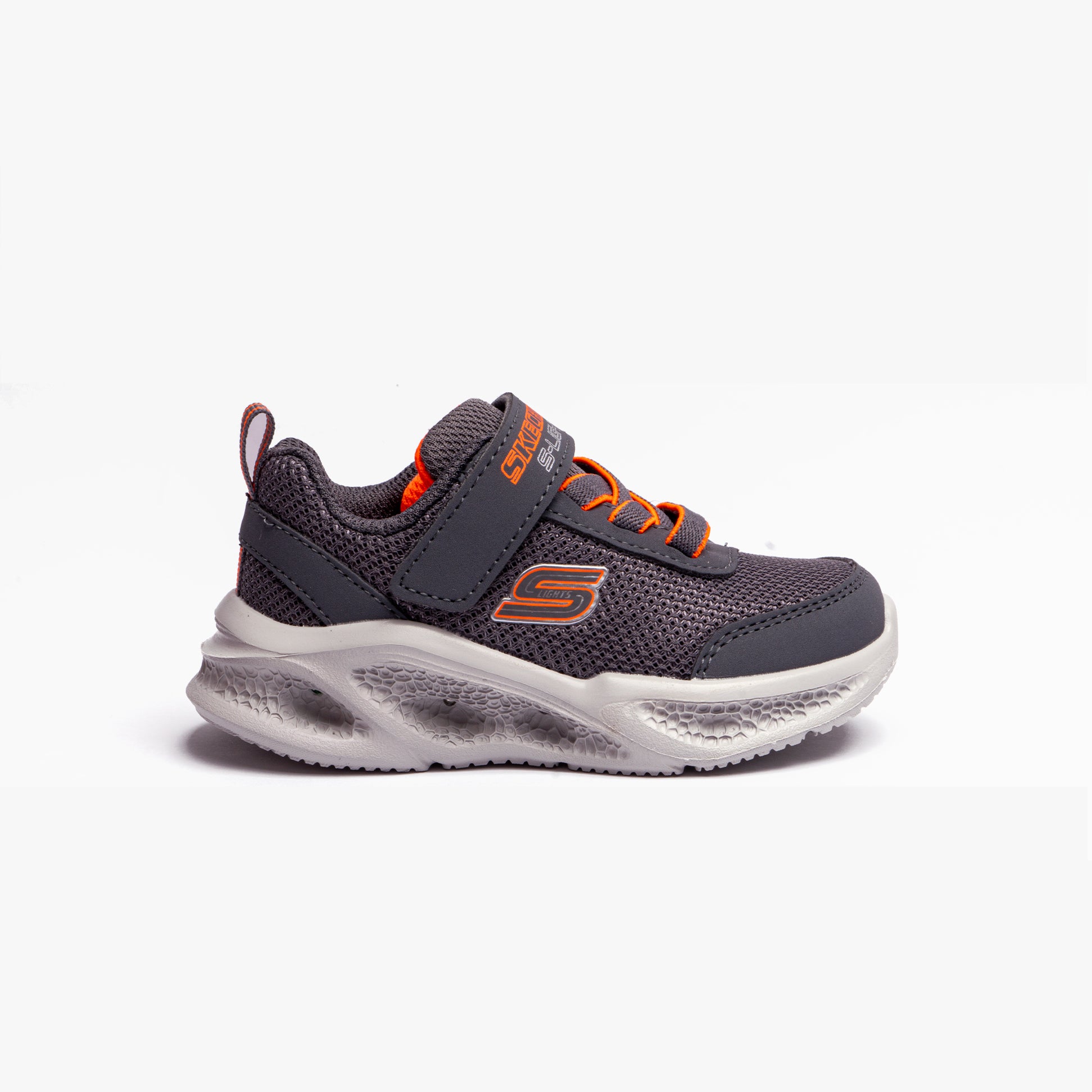 Skechers 401675N/CCOR METEOR-LIGHTS Boys Trainers Charcoal/Orange