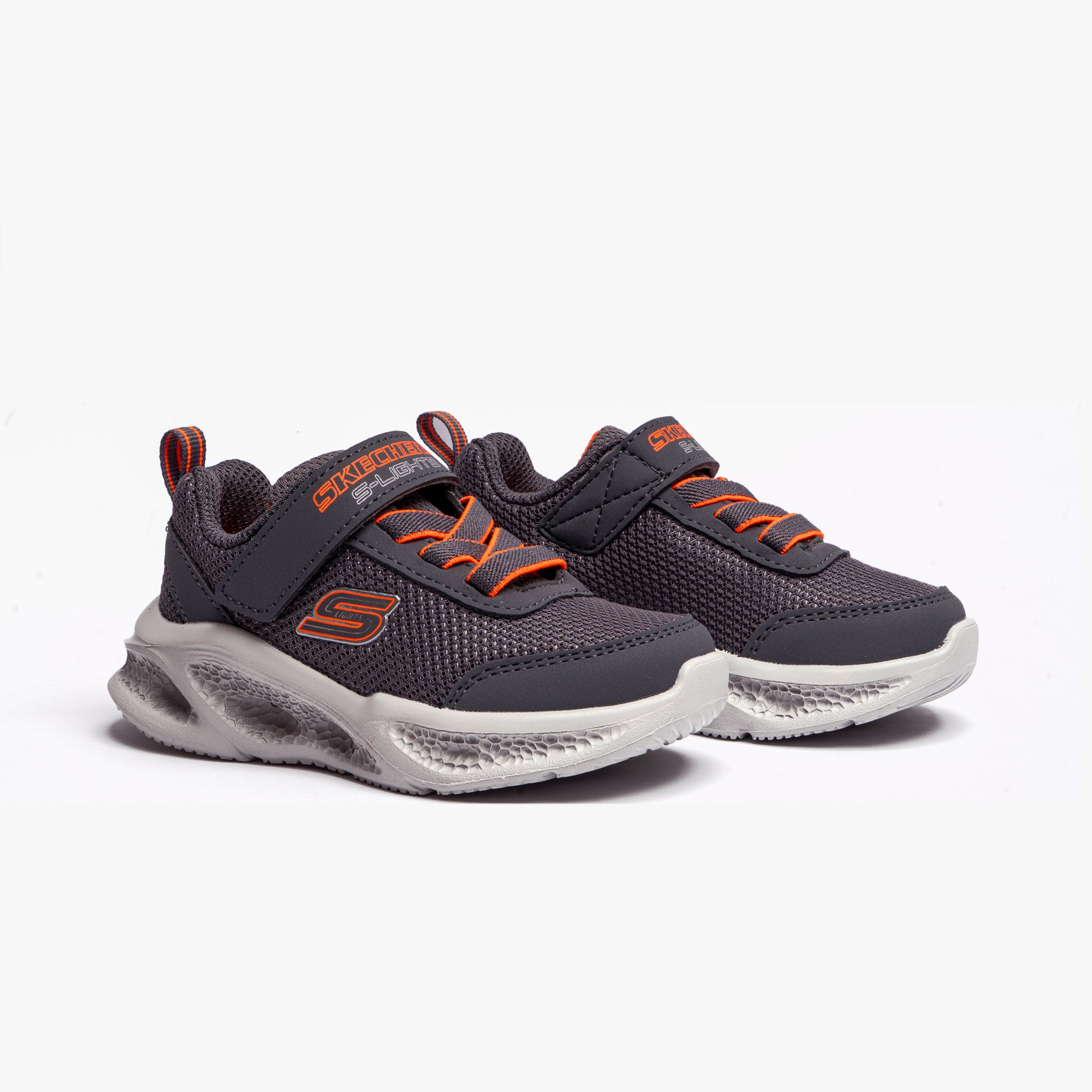 Skechers 401675N/CCOR METEOR-LIGHTS Boys Trainers Charcoal/Orange
