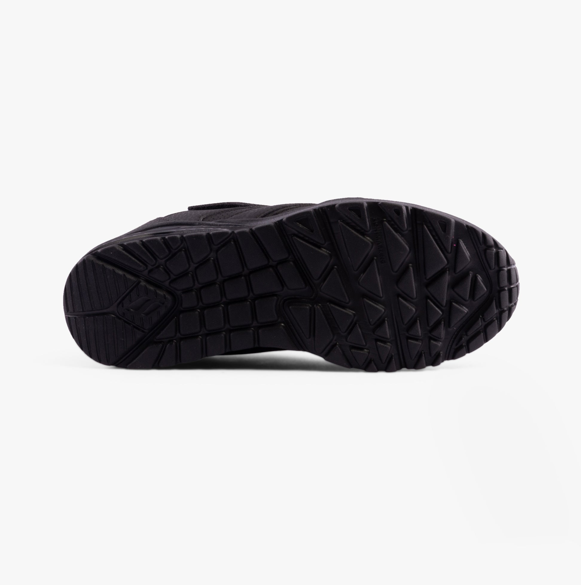 Skechers 403640L/BBK UNO LITE - ECHO SURGE Boys Trainers Black bottom view showing durable rubber sole.