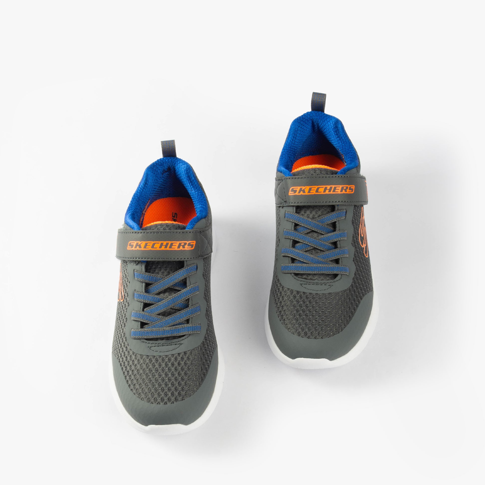 Skechers 403818L/CCBL MICROSPEC MAX - VAPTIX Boys Trainers Charcoal/Blue top view showcasing the shoe design and colors.