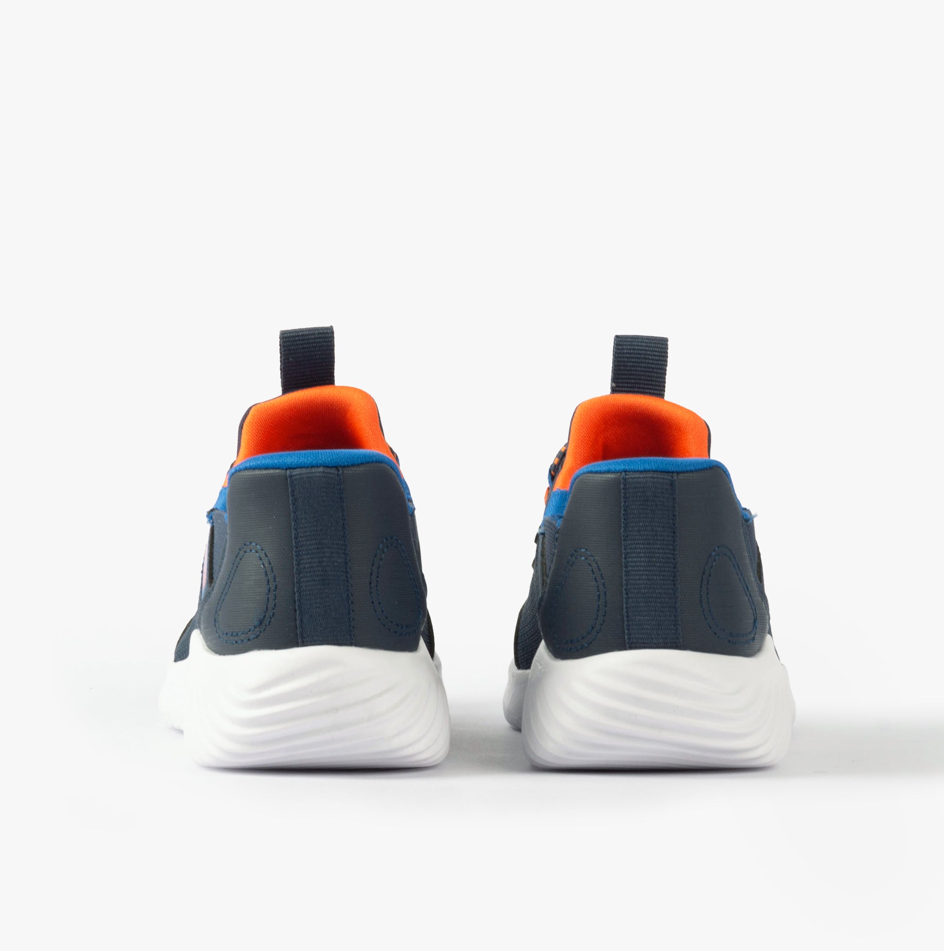 Skechers 403822L/NVBL BOUNDER - BRISK-BURST Boys Trainers Navy back view showcasing low-top design and bright accents.