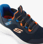 Skechers 403822L/NVBL BOUNDER - BRISK-BURST Boys Trainers Navy side view showcasing stretch laces detail.