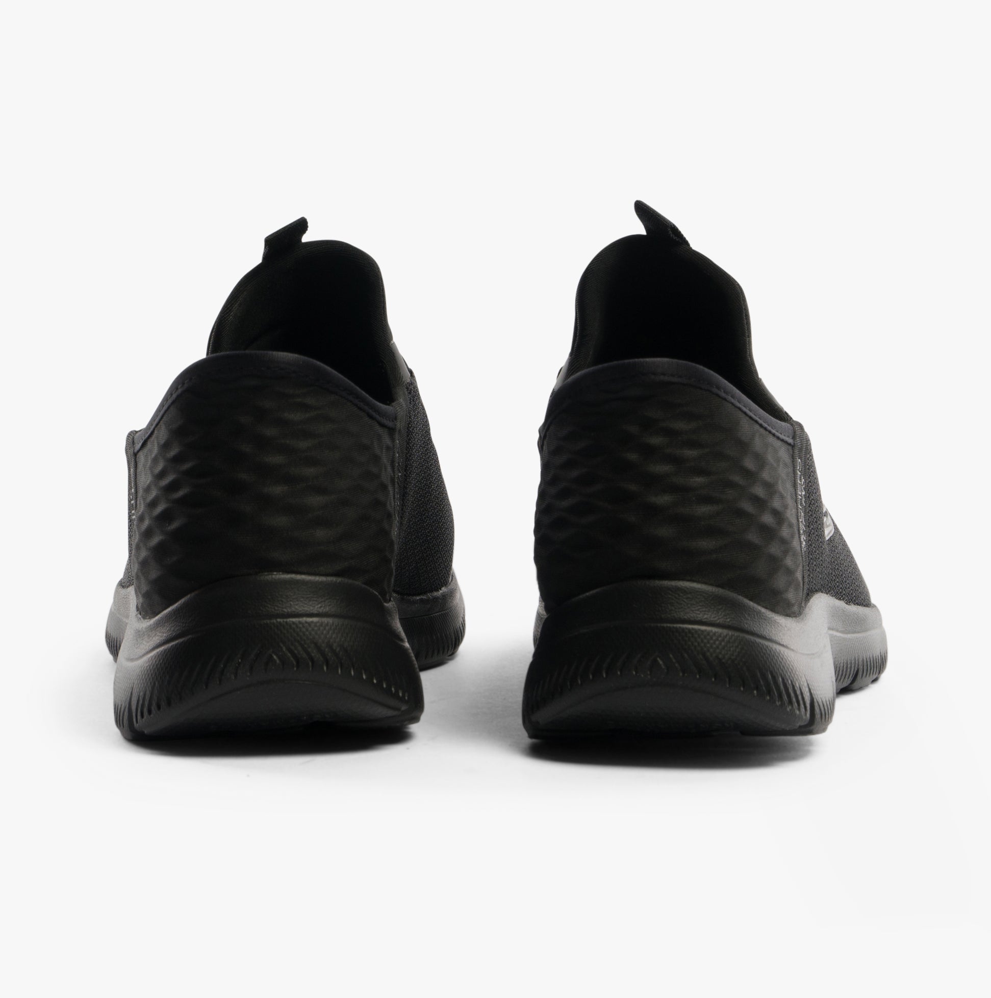 Skechers 403833L/BBK SUMMITS - HIGH RANGE Boys Trainers Black rear view showcasing comfort and slip-on design.