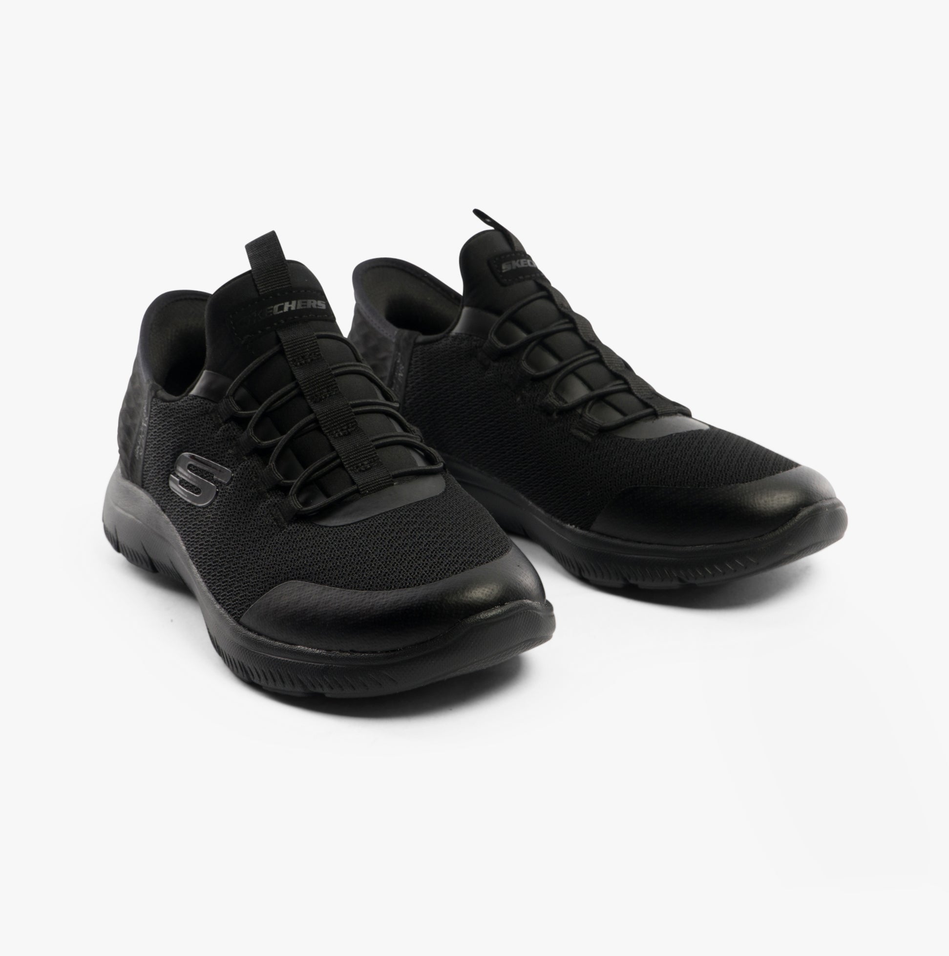 Skechers 403833L/BBK SUMMITS - HIGH RANGE Boys Trainers Black, side view showcasing the mesh upper and slip-on design.