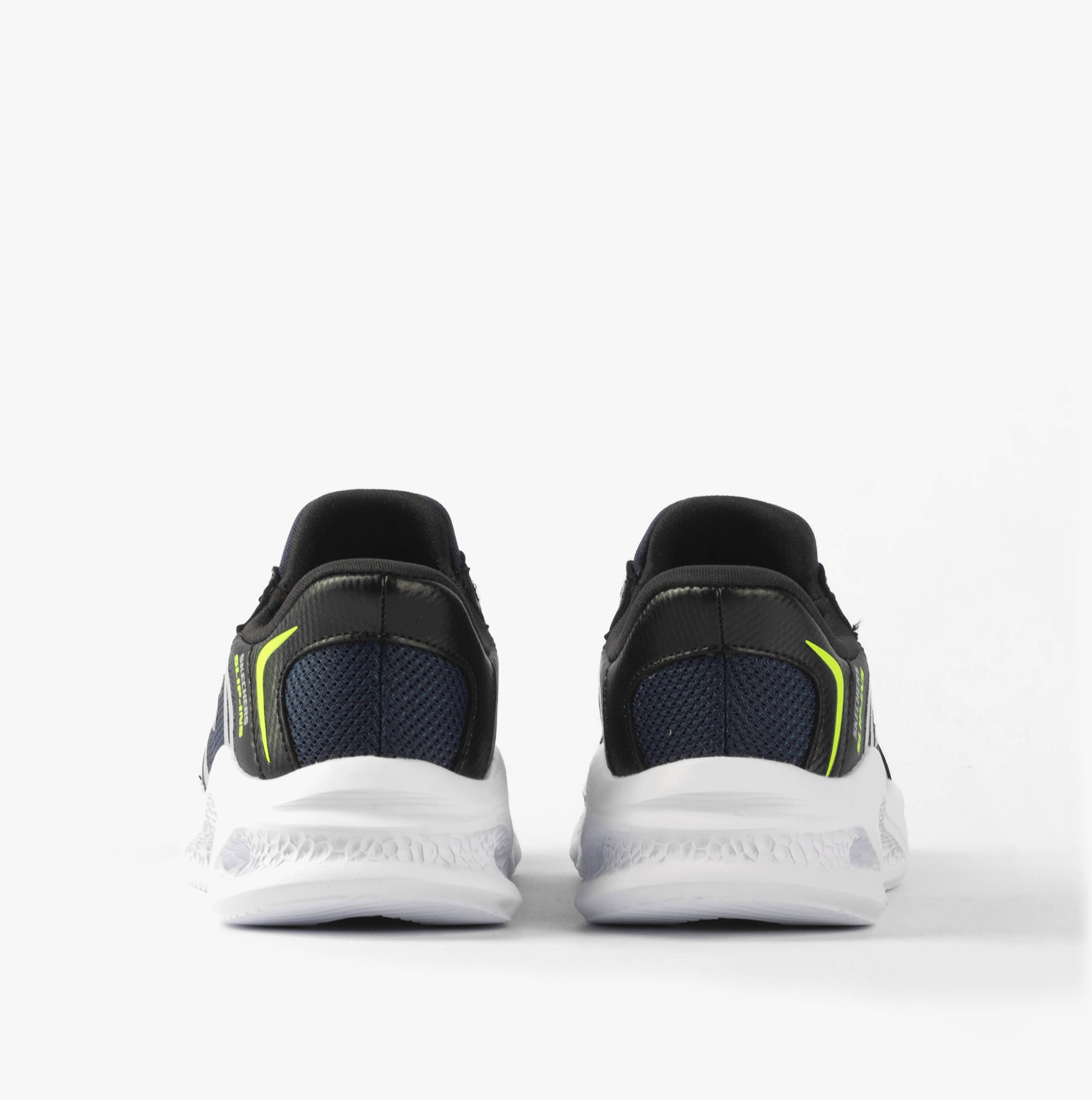 Skechers 403848L/NVBK METEOR-LIGHTS-BRISK-BEAMS Boys Trainers Navy/Black back view showcasing low-top design and color details.
