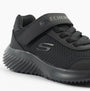 Skechers 403908L/BBK BOUNDER - TREKZIC Boys Trainers Black side view with black synthetic mesh upper and rubber sole.