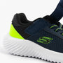 Skechers 403908L/NVLM BOUNDER - TREKZIC Boys Trainers Navy/Lime side view featuring lightweight synthetic mesh upper.