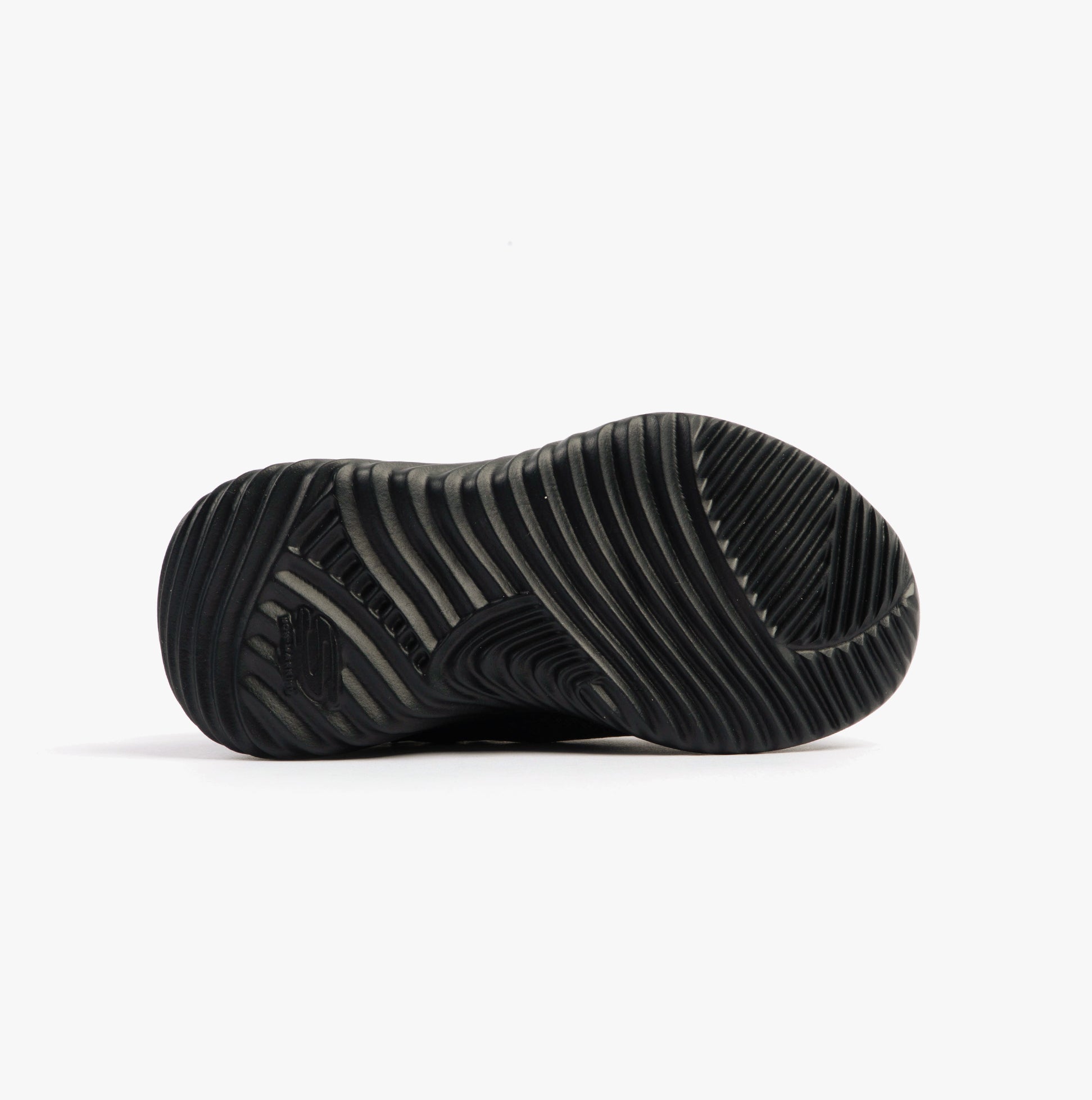 Skechers 403908N/BBK BOUNDER - TREZIC Boys Trainers Black sole view, featuring rubber material for traction.
