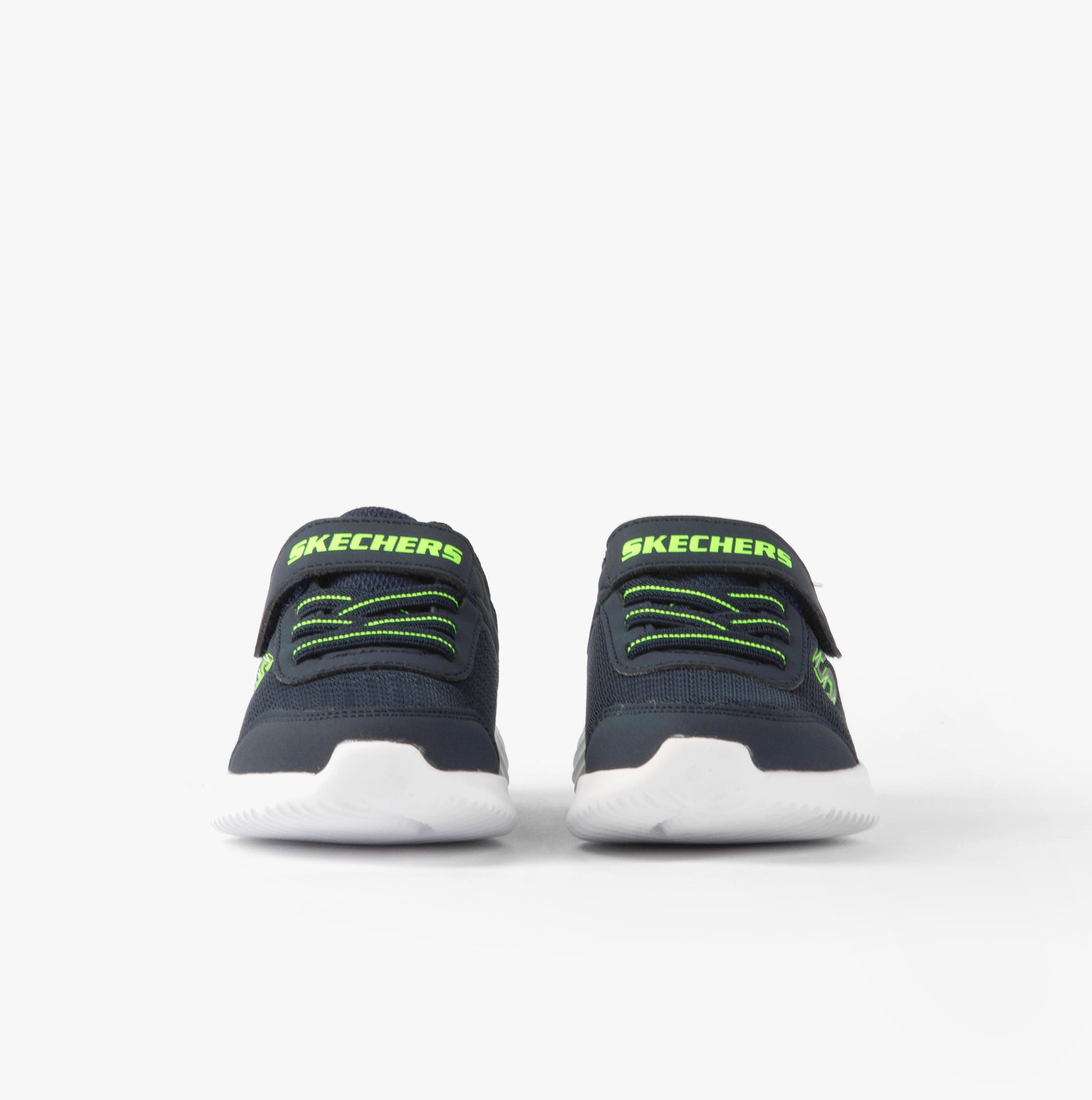 Skechers 403908N/NVLM BOUNDER - TREZIC Boys Trainers Navy/Lime front view with touch fasten and lace-up features.
