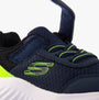 Skechers 403908N/NVLM BOUNDER - TREZIC Boys Trainers Navy/Lime close-up side view revealing synthetic upper and lace-up design.