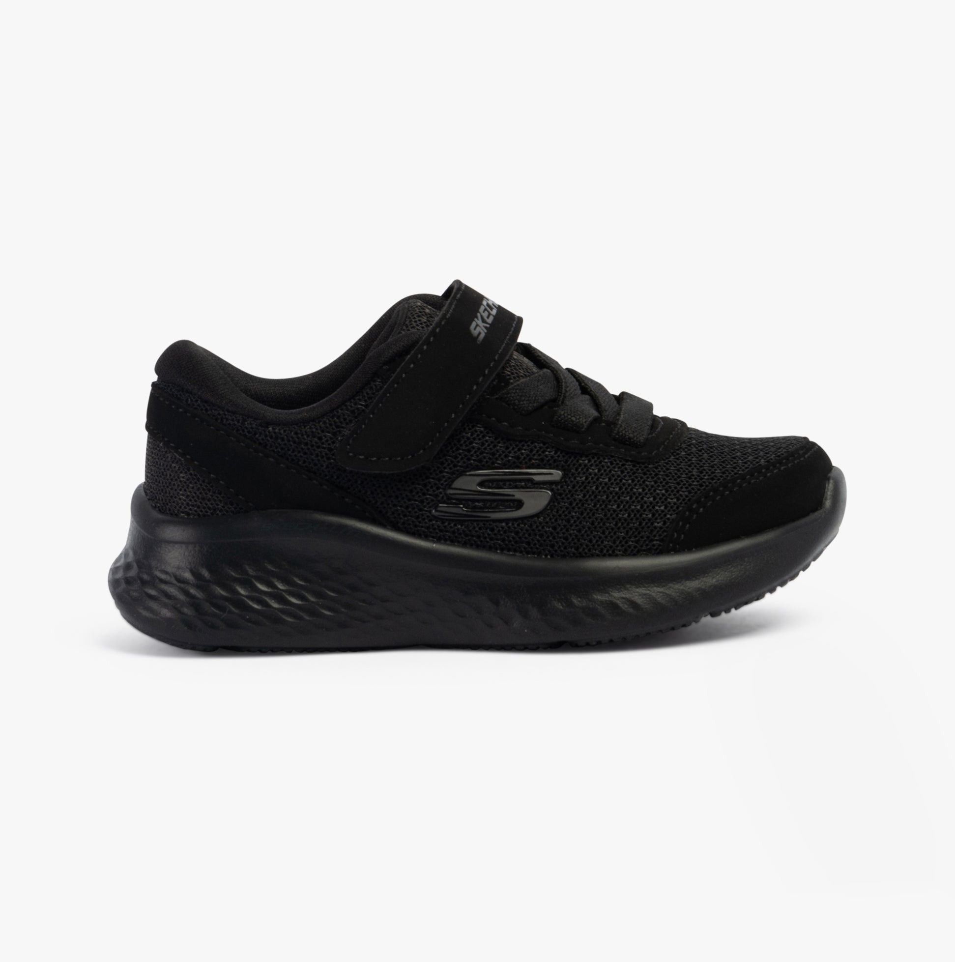 Skechers 404015N/BBK SKECH-LITE PRO - SPRINT SURGE Boys Trainers Black side view with lace-up closure and lightweight design.