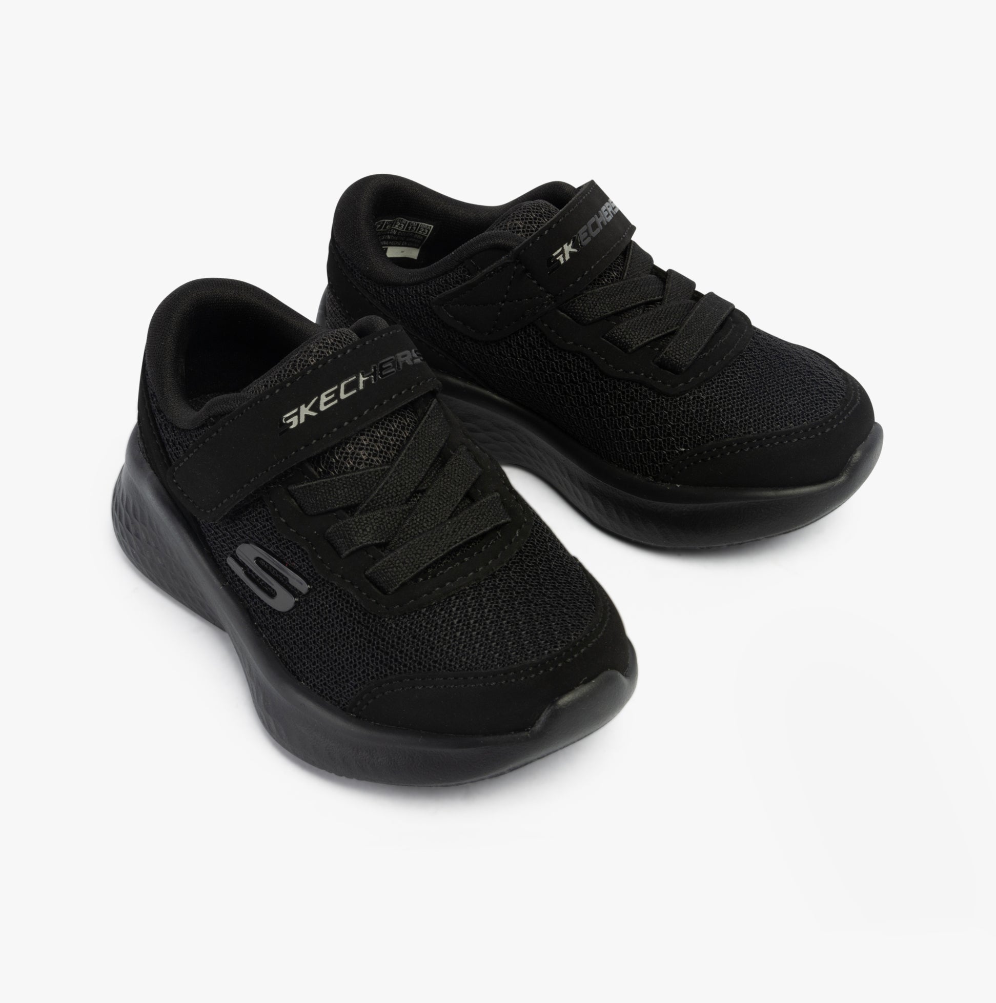 Skechers 404015N/BBK SKECH-LITE PRO - SPRINT SURGE Boys Trainers Black side view with black synthetic/mesh upper and lace-up closure.