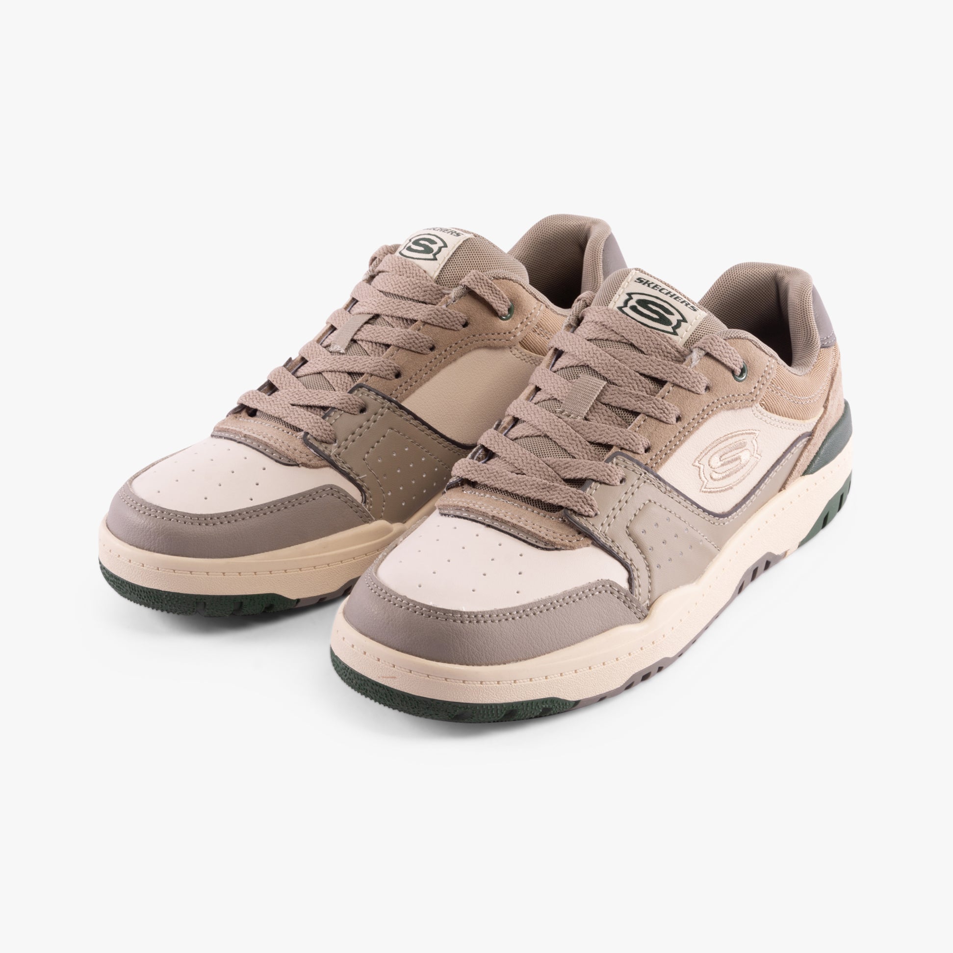 Skechers 406157L/TPE SKX-228 Boys Trainers Taupe side view of casual trainers with suede and synthetic materials.