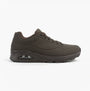 Skechers 52458/CHOC UNO - STAND ON AIR Mens Trainers Chocolate side view, featuring synthetic leather and lace-up closure.