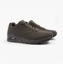 Skechers 52458/CHOC UNO - STAND ON AIR Mens Trainers Chocolate side view showing synthetic leather and lace-up closure.